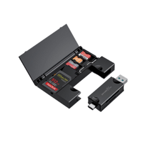 Porodo Blue 2 in 1 Card Reader with Card Holder - Black