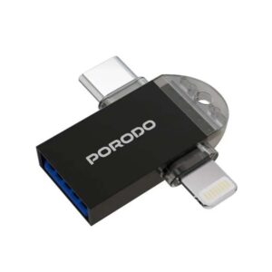 Porodo 3-in-1 Memory Card Reader - Black
