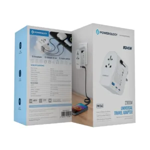 Powerology PD45W Travel Adapter with Grounding Contact - White