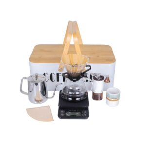 Green Lion G-60 Coffee Maker Set 600mL Metal Box with Wood Handle - White