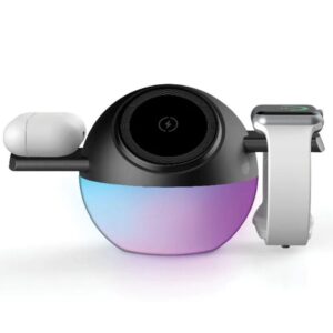 Porodo Orbix 3-In-1 Wireless Charger With Adjustable Ambient Light - Black