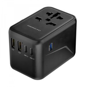 Powerology Universal Multi-Port Travel Adapter PD 65W ( 3X Type-C / 2X USB-A Ports ) -